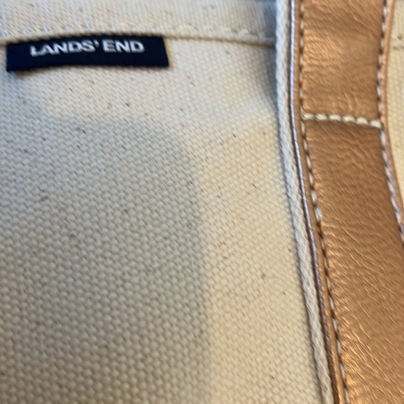 Lands’ End Large, Open-Top, Long-Handle Rose-Gold Faux Leather & Canvas Tote Bag - Picture 6 of 7